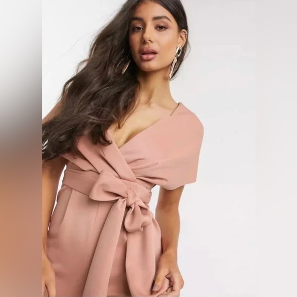 ASOS Petite Fallen Shoulder Scuba Jumpsuit in Blush - Picture 5 of 9